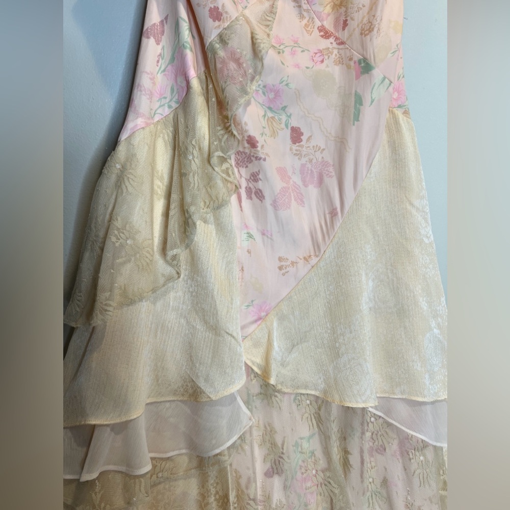 Free People Laughlin Vintage Lace Ruffles Mixed Printed Asymmetrical Dress - Picture 7 of 9